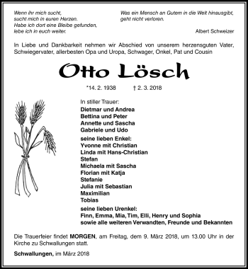 Traueranzeige von Otto Lösch von Südthüringer Presse