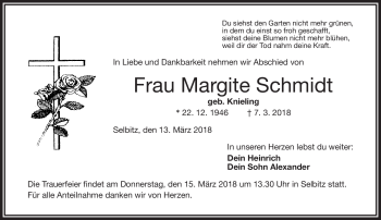 Traueranzeige von Margite Schmidt von Frankenpost