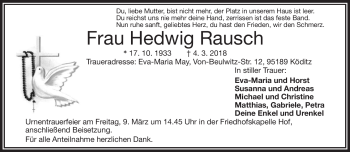 Traueranzeige von Hedwig Rausch von Frankenpost