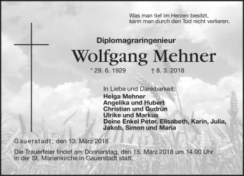 Traueranzeige von Wolfgang Mehner von Neue Presse Coburg