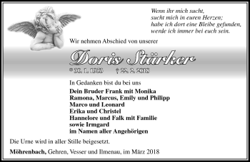 Traueranzeige von Doris Stärker von Südthüringer Presse