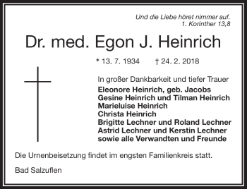 Traueranzeige von Egon Heinrich von Frankenpost