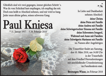 Traueranzeige von Paul Kniesa von Südthüringer Presse