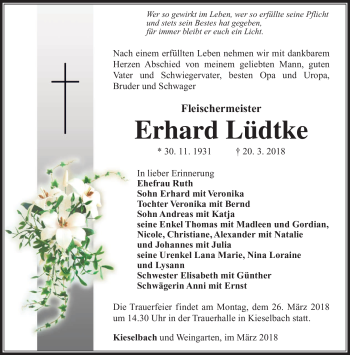 Traueranzeige von Erhard Lüdtke von Südthüringer Presse
