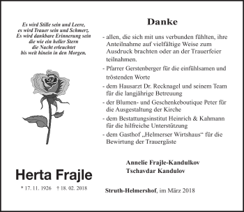 Traueranzeige von Herta Frajle von Südthüringer Presse