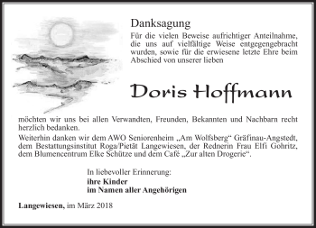 Traueranzeige von Doris Hoffmann von Südthüringer Presse