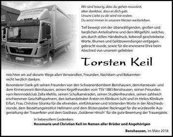 Traueranzeige von Torsten Keil von Südthüringer Presse