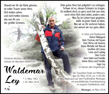 Traueranzeige von Waldemar Ley von Südthüringer Presse