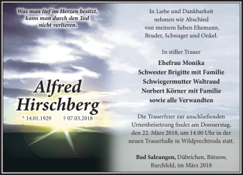 Traueranzeige von Alfred Hrischberg von Südthüringer Presse