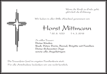 Traueranzeige von Horst Mittmann von Frankenpost