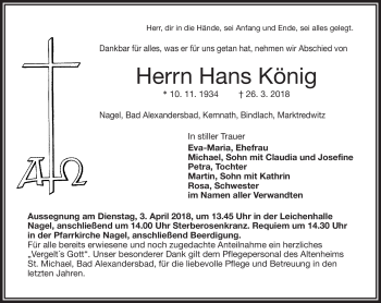 Traueranzeige von Hans König von Frankenpost