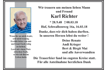 Traueranzeige von Karl Richter von Frankenpost