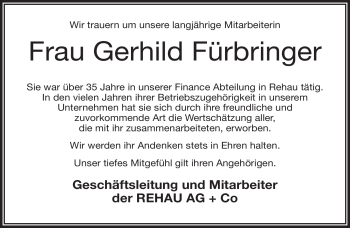Traueranzeige von Gerhild Fürbringer von Frankenpost