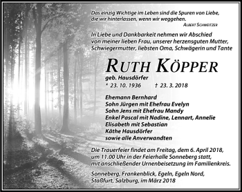 Traueranzeige von Ruth Köpper von Südthüringer Presse