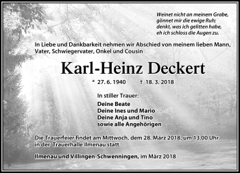 Traueranzeige von Karl-Heinz Deckert von Südthüringer Presse