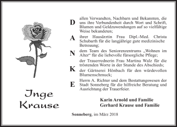 Traueranzeige von Inge Krause von Südthüringer Presse