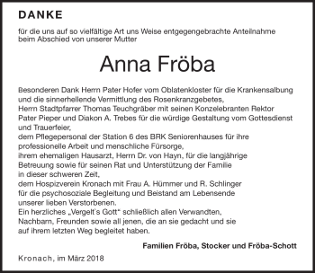Traueranzeige von Anna Fröba von Neue Presse Coburg