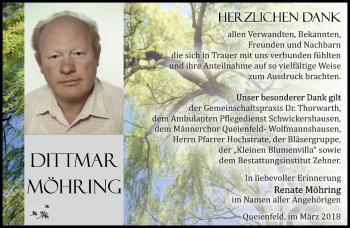 Traueranzeige von Dittmar Möhring von Südthüringer Presse