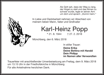 Traueranzeige von Karl-Heinz Popp von Frankenpost