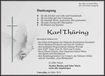Traueranzeige von Karl Thüring von Südthüringer Presse