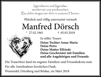 Traueranzeige von Manfred Dörsch von Frankenpost