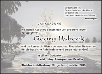 Traueranzeige von Georg Usbeck von Südthüringer Presse