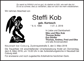Traueranzeige von Steffi Kob von Neue Presse Coburg