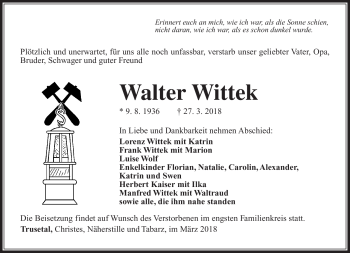 Traueranzeige von Walter Wittek von Südthüringer Presse