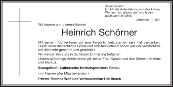 Traueranzeige von Heinrich Schörner von Frankenpost