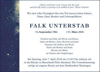 Traueranzeige von Falk Unterstab von Südthüringer Presse