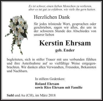 Traueranzeige von Kerstin Ehrsam von Südthüringer Presse