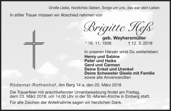Traueranzeige von Brigitte Heß von Neue Presse Coburg