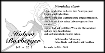 Traueranzeige von Hubert Boxberger von Südthüringer Presse