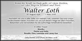 Traueranzeige von Walter Loth von Südthüringer Presse