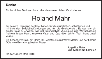Traueranzeige von Roland Mahr von Neue Presse Coburg
