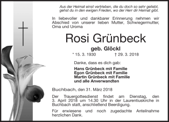 Traueranzeige von Rosi Grünbeck von Neue Presse Coburg