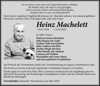 Traueranzeige von Heinz Machelett von Südthüringer Presse