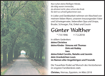 Traueranzeige von Günter Walter von Südthüringer Presse