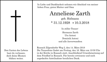 Traueranzeige von Anneliese Zarth von Neue Presse Coburg