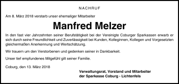 Traueranzeige von Manfred Melzer von Neue Presse Coburg