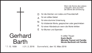 Traueranzeige von Gerhard Barth von Neue Presse Coburg