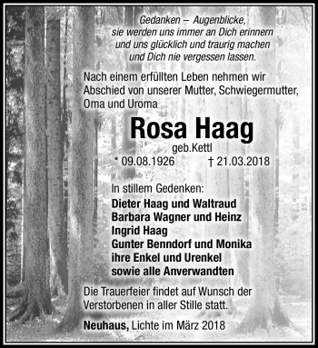 Traueranzeige von Rosa Haag von Südthüringer Presse