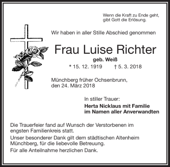 Traueranzeige von Luise Richter von Frankenpost