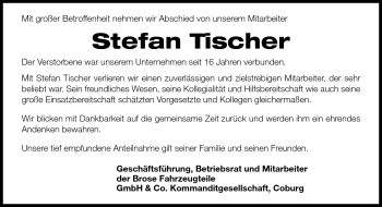 Traueranzeige von Stefan Tischer von Neue Presse Coburg