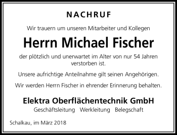 Traueranzeige von Michael Fischer von Südthüringer Presse