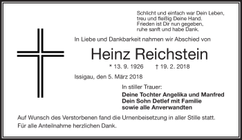 Traueranzeige von Heinz Reichstein von Frankenpost