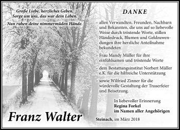 Traueranzeige von Franz Walter von Südthüringer Presse