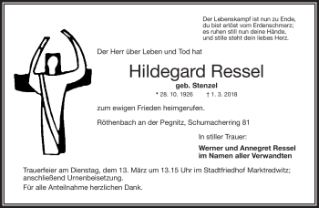 Traueranzeige von Hildegard Ressel von Frankenpost