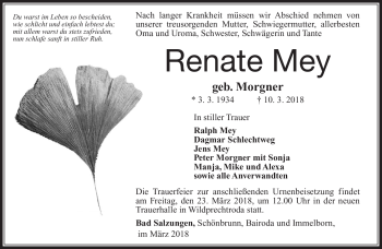 Traueranzeige von Renate Mey von Südthüringer Presse