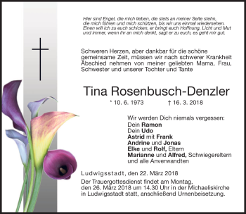 Traueranzeige von Tina Rosenbuch-Denzler von Neue Presse Coburg